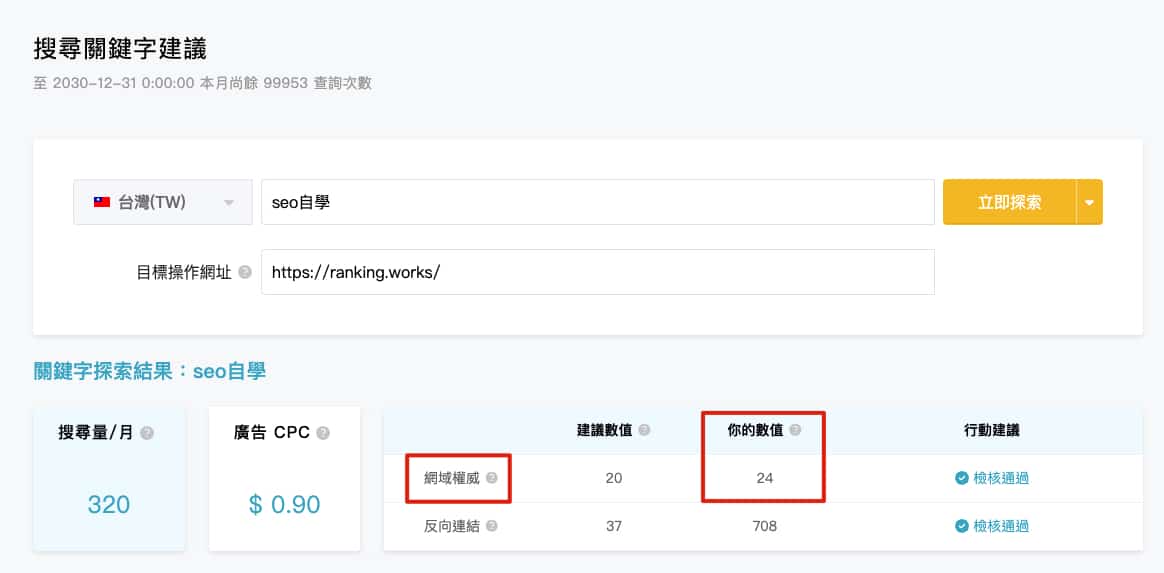 網站權重查詢工具_Ranking_AI_SEO_關鍵字探索