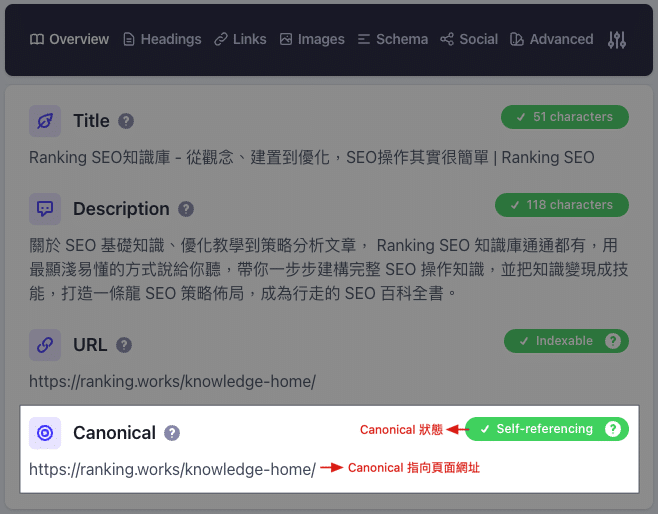 透過 Detailed SEO Extension 確認 Canonical 設置狀況